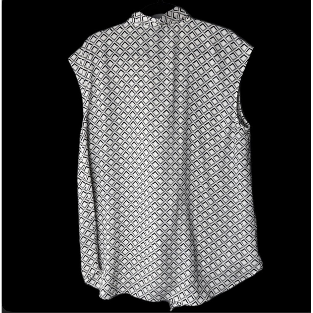 Worthington Tie Neck Blouse Women Medium Black White Geometric Sleeveless Top - Picture 2 of 10